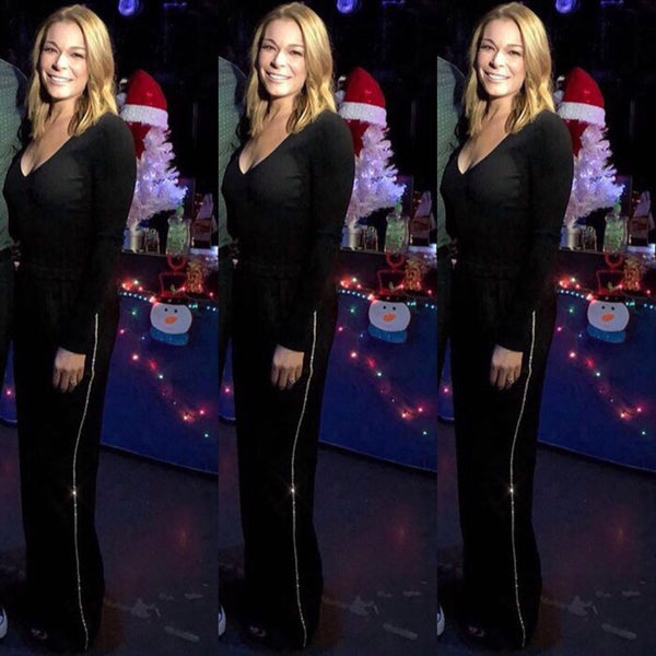 LeAnn Rimes WEARING IMAGE DU IMAGE BLACK SILK PANTS WITH CRYSTALS